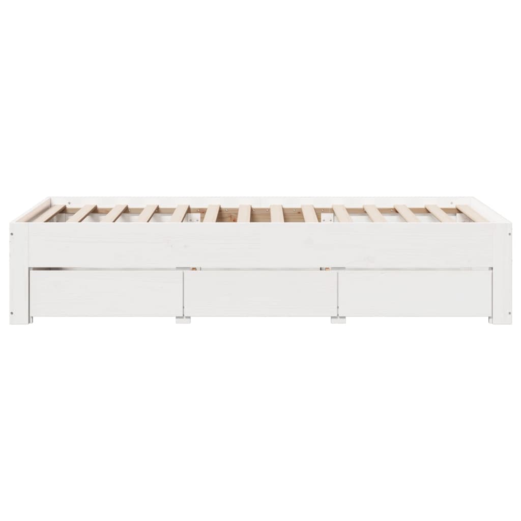 Sengeramme uten madrass med skuffer hvit 90x200 cm heltre furu