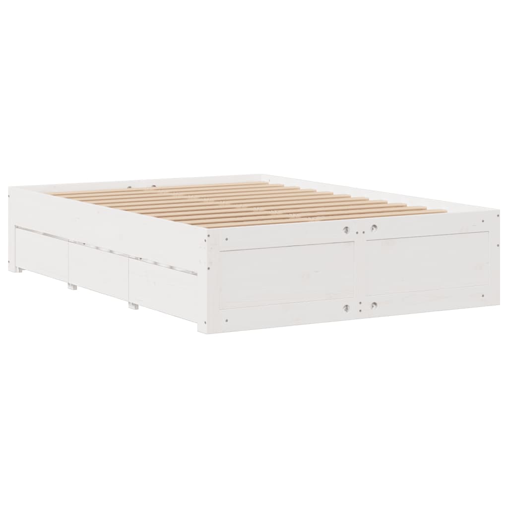Sengeramme uten madrass med skuffer hvit 140x190 cm heltre furu