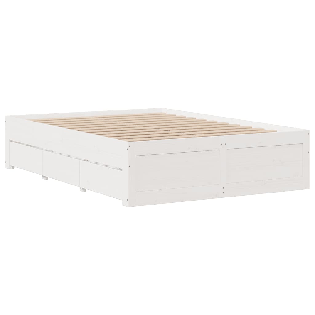 Sengeramme uten madrass med skuffer hvit 140x190 cm heltre furu