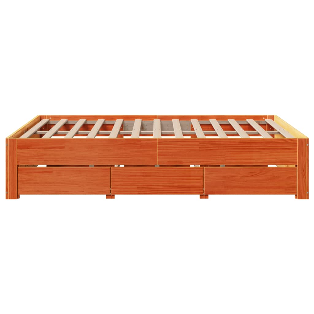 Sengeramme uten madrass med skuffer brun 140x190 cm heltre furu