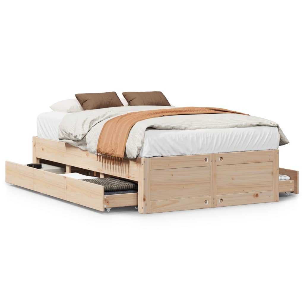 Sengeramme uten madrass med skuffer 135x190 cm heltre furu