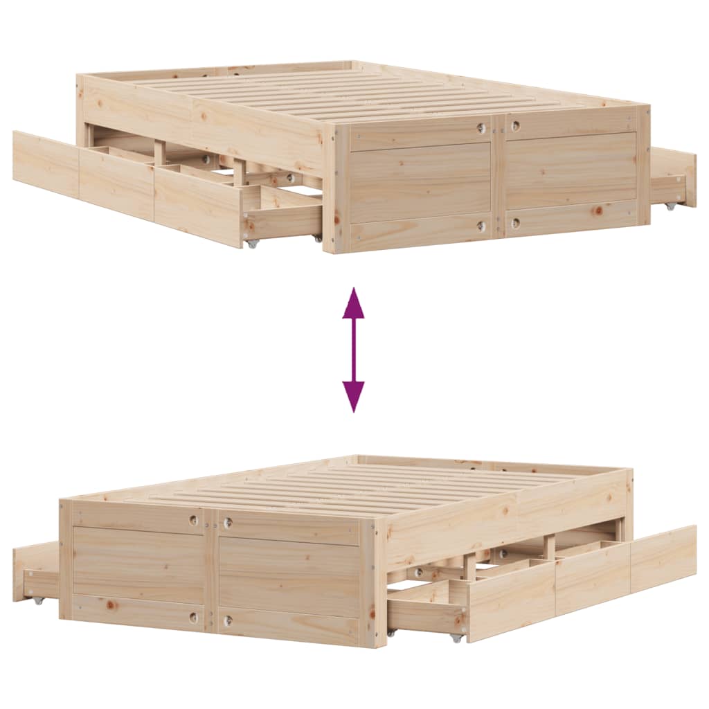 Sengeramme uten madrass med skuffer 135x190 cm heltre furu