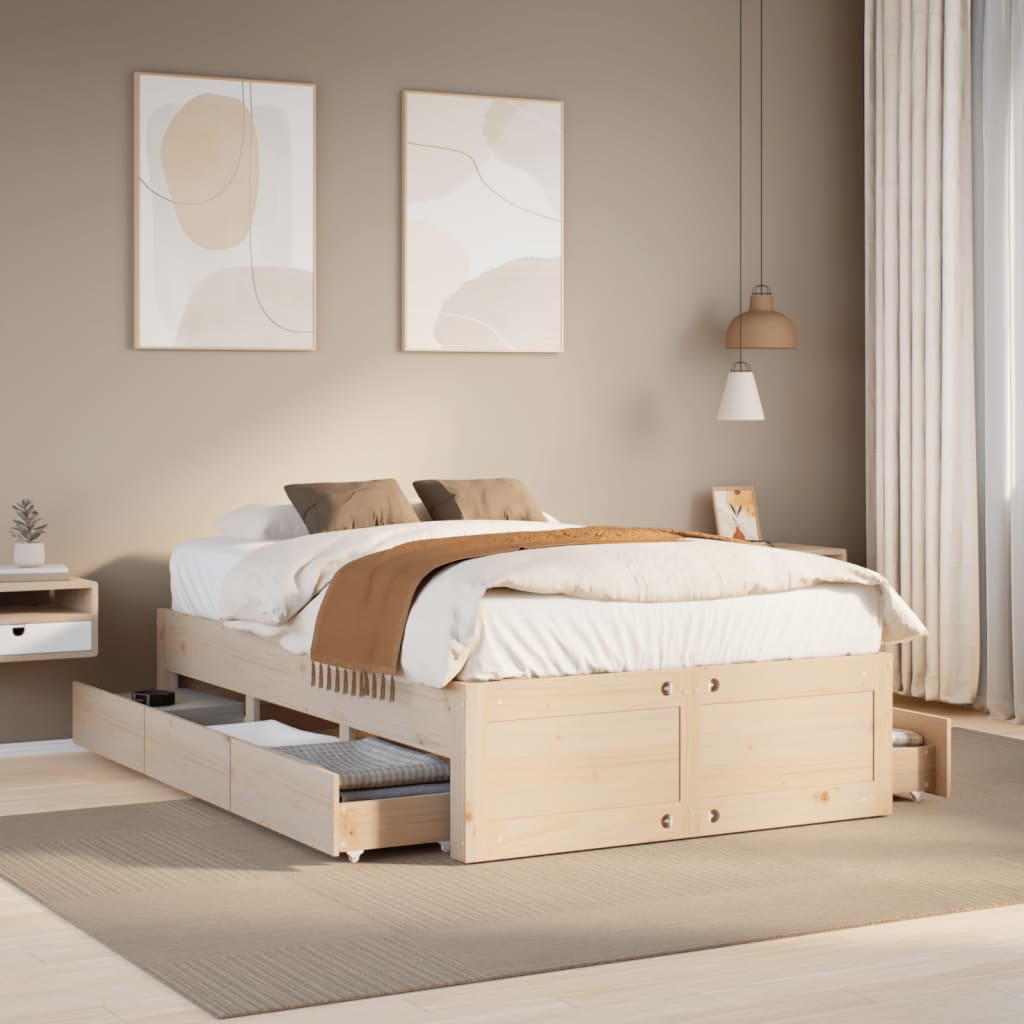 Sengeramme uten madrass med skuffer 135x190 cm heltre furu