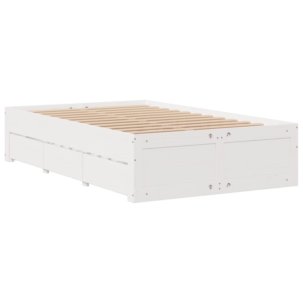 Sengeramme uten madrass med skuffer hvit 135x190 cm heltre furu