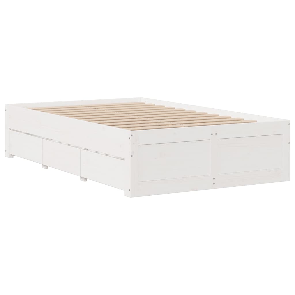 Sengeramme uten madrass med skuffer hvit 135x190 cm heltre furu