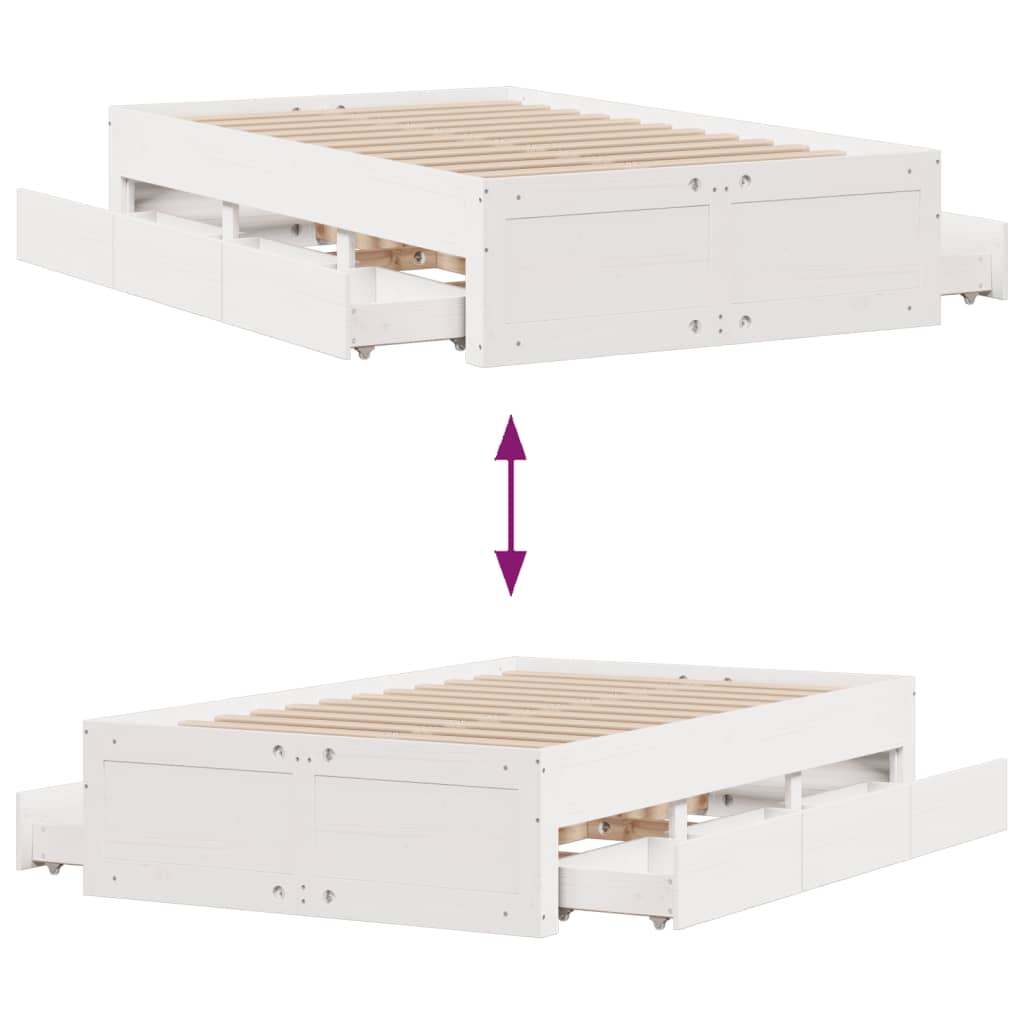 Sengeramme uten madrass med skuffer hvit 135x190 cm heltre furu