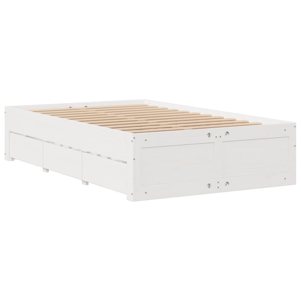 Sengeramme uten madrass med skuffer hvit 120x190 cm heltre furu