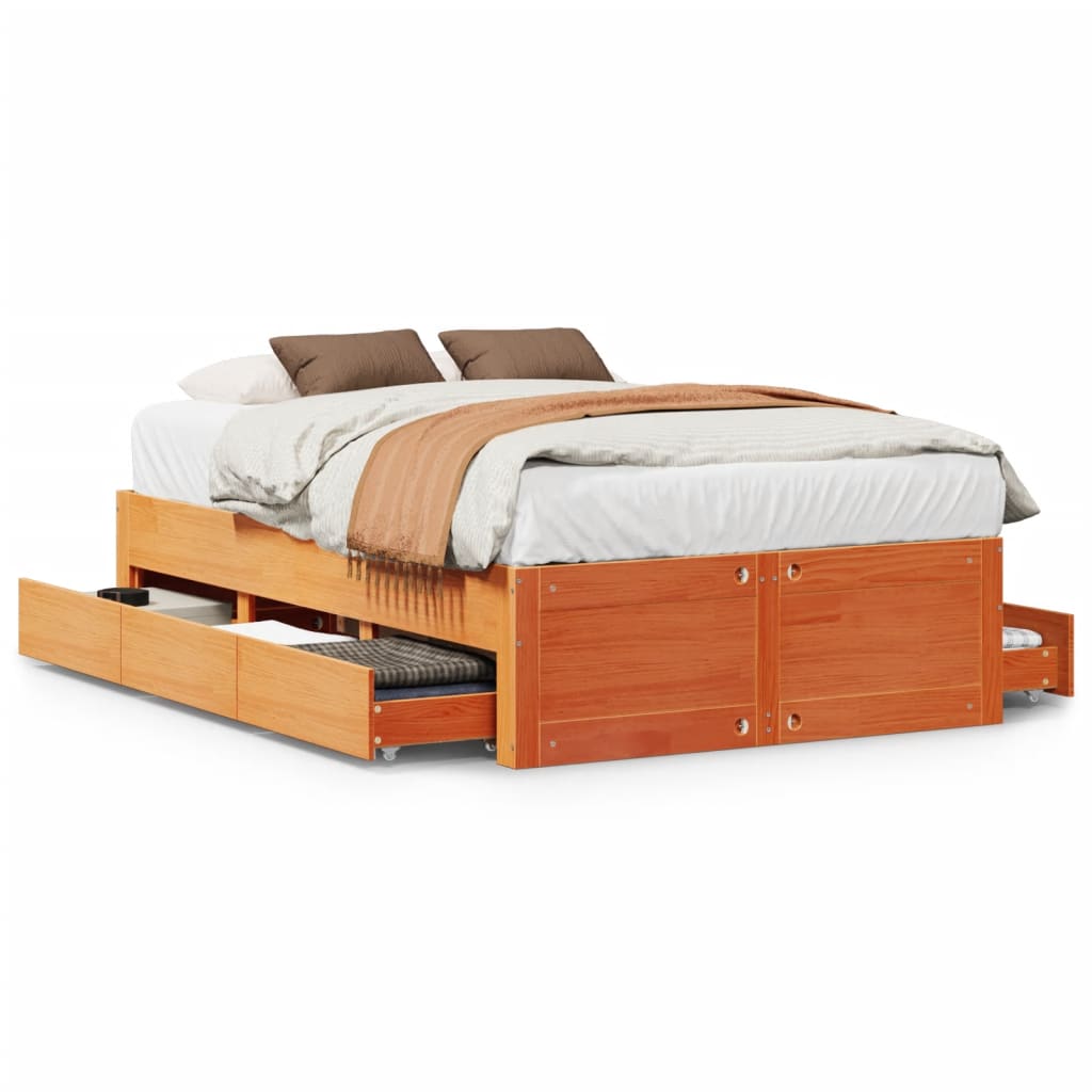 Sengeramme uten madrass med skuffer brun 120x190 cm heltre furu