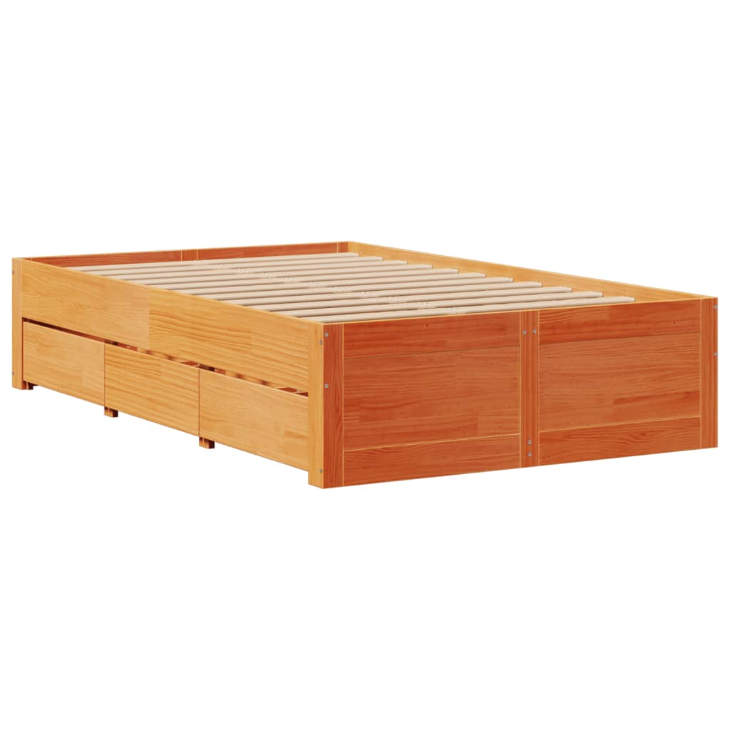 Sengeramme uten madrass med skuffer brun 120x190 cm heltre furu