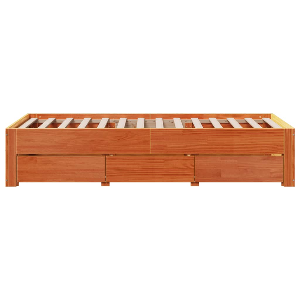 Sengeramme uten madrass med skuffer brun 90x190 cm heltre furu