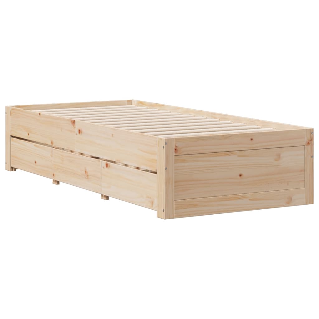 Sengeramme uten madrass med skuffer 75x190 cm heltre furu