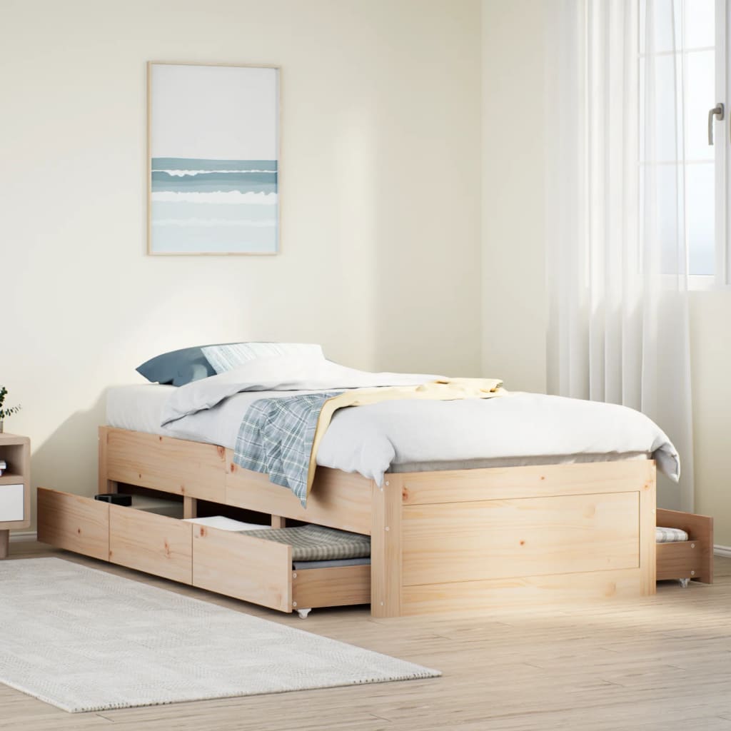 Sengeramme uten madrass med skuffer 75x190 cm heltre furu
