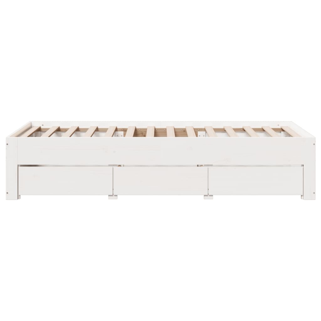 Sengeramme uten madrass med skuffer hvit 75x190 cm heltre furu