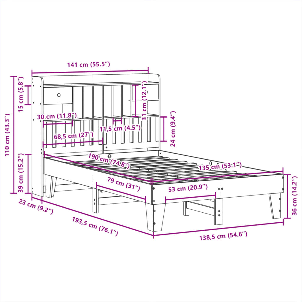 Sengeramme uten madrass brun 135x190 cm heltre furu