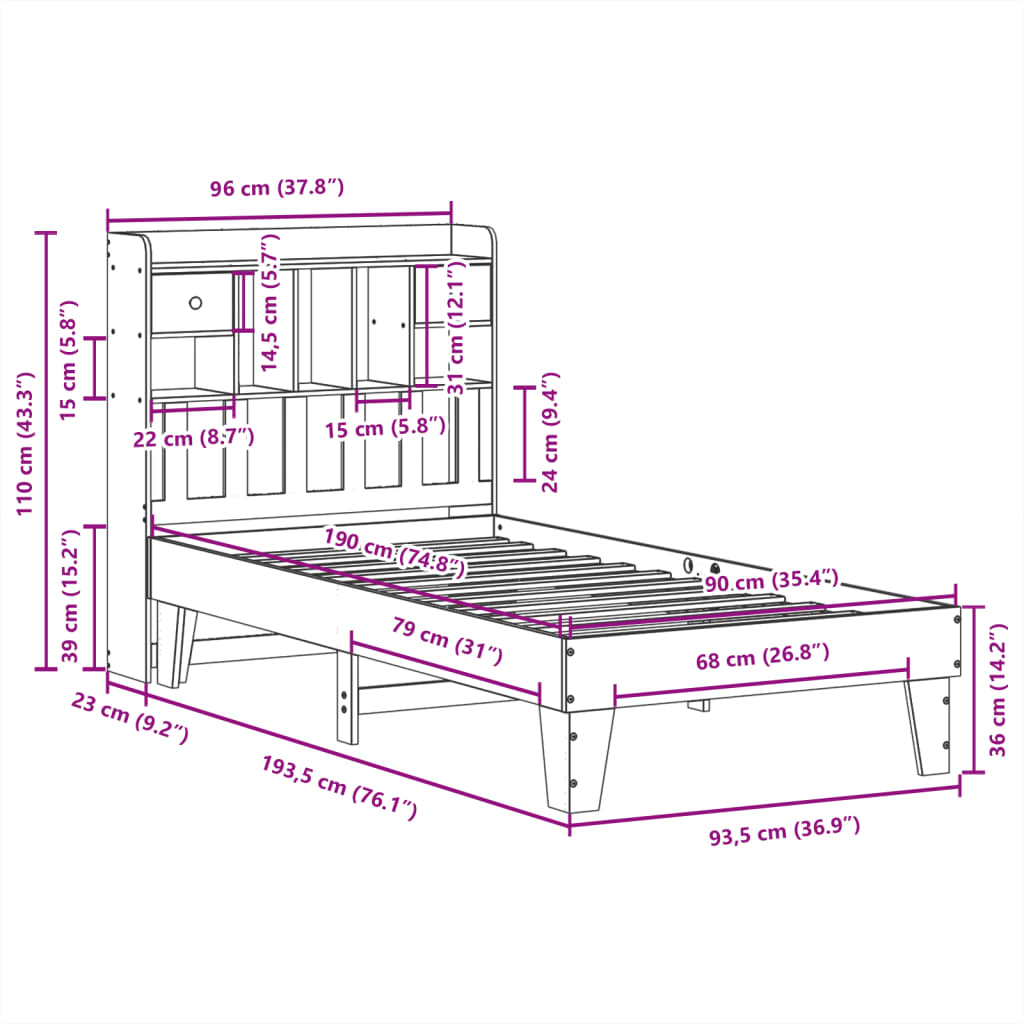 Sengeramme uten madrass 90x190 cm heltre furu