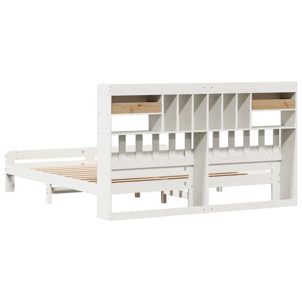 Seng med bokhylle uten madrass hvit 180x200 cm heltre furu