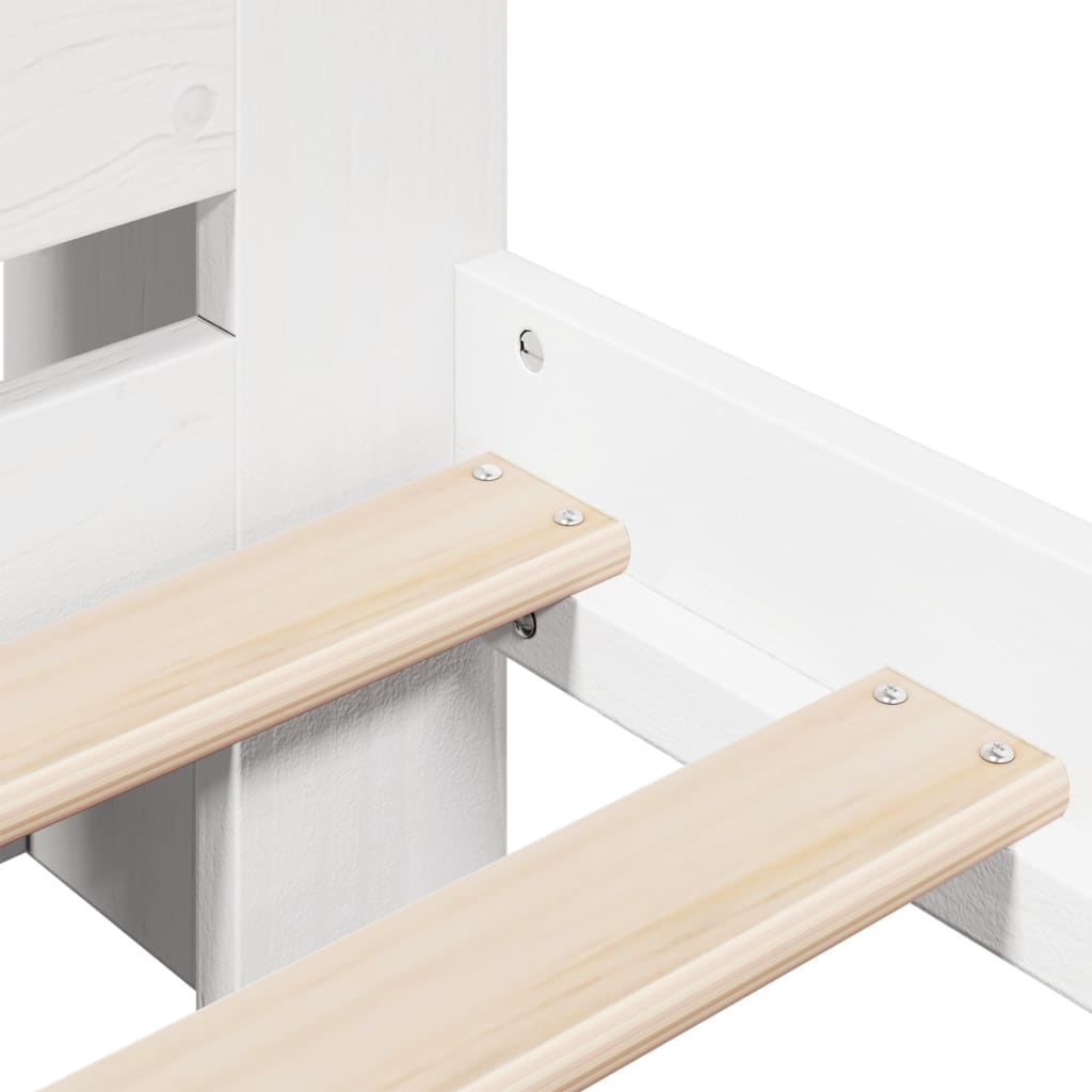 Seng med bokhylle uten madrass hvit 150x200 cm heltre furu