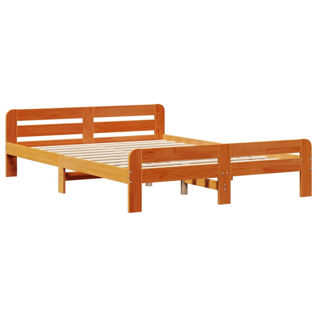 Seng med bokhylle uten madrass voksbrun 150x200 cm heltre furu