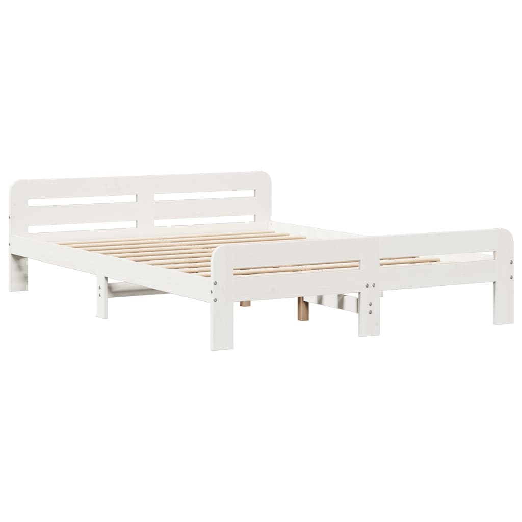 Seng med bokhylle uten madrass hvit 140x200 cm heltre furu