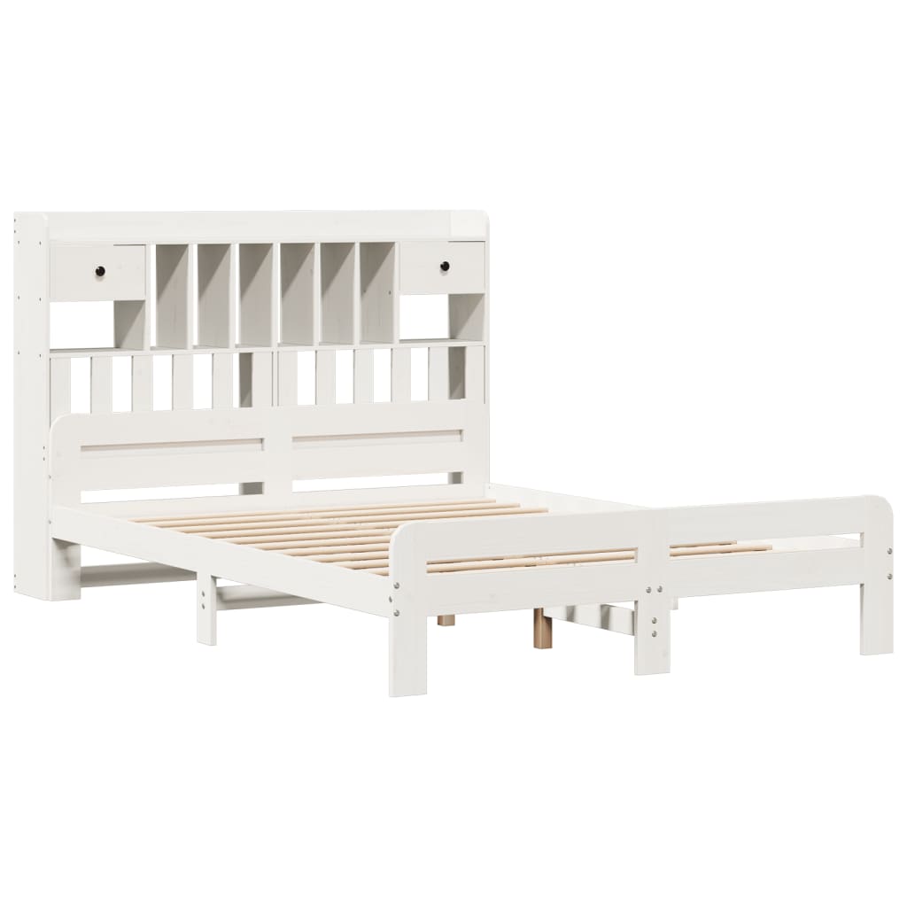 Seng med bokhylle uten madrass hvit 140x190 cm heltre furu