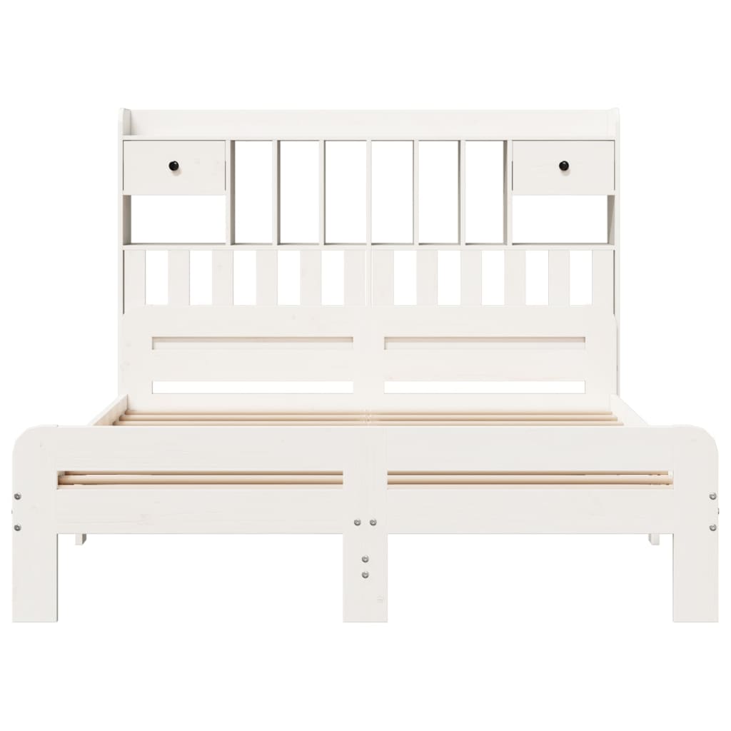 Seng med bokhylle uten madrass hvit 140x190 cm heltre furu