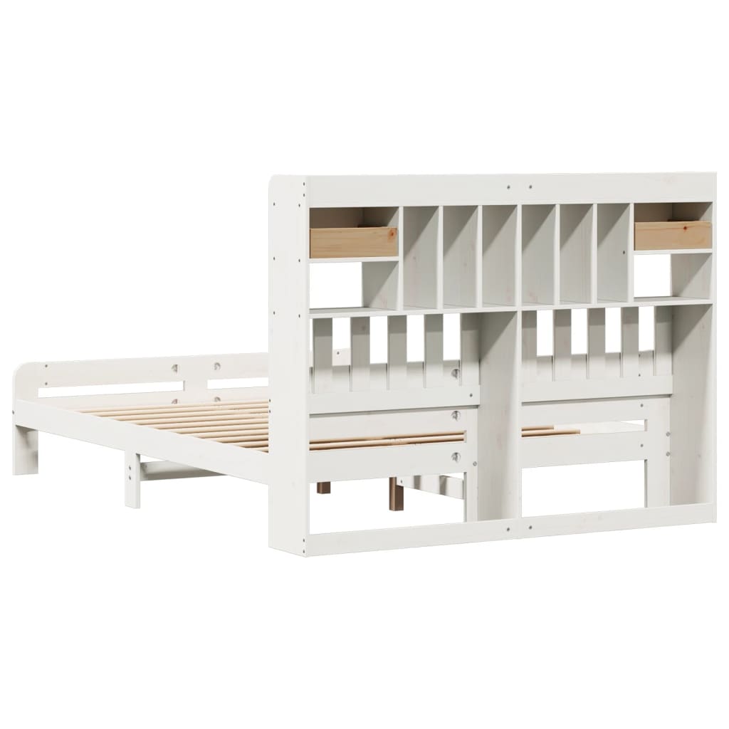 Seng med bokhylle uten madrass hvit 140x190 cm heltre furu