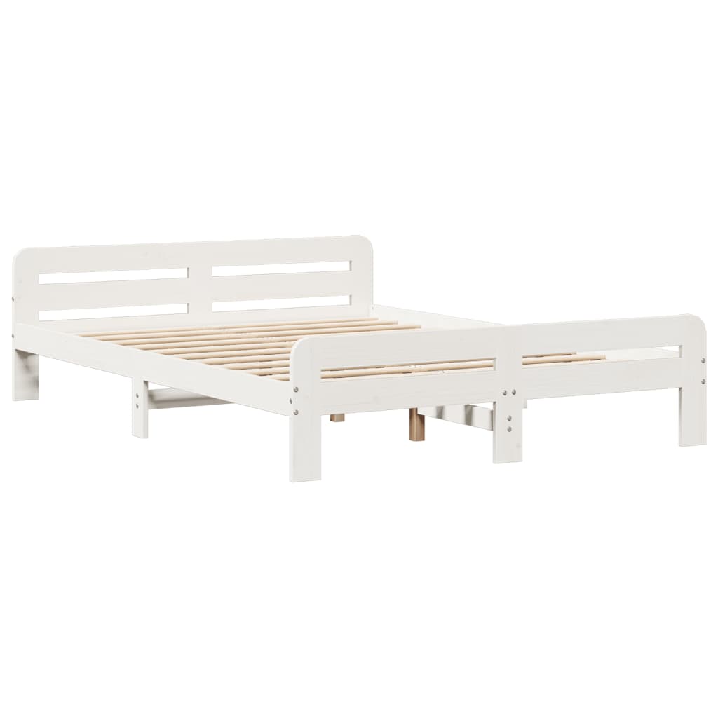 Seng med bokhylle uten madrass hvit 140x190 cm heltre furu