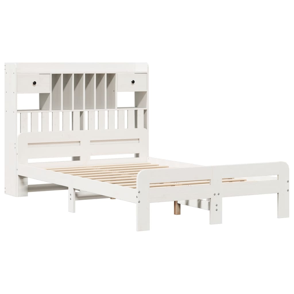 Seng med bokhylle uten madrass hvit 135x190 cm heltre furu