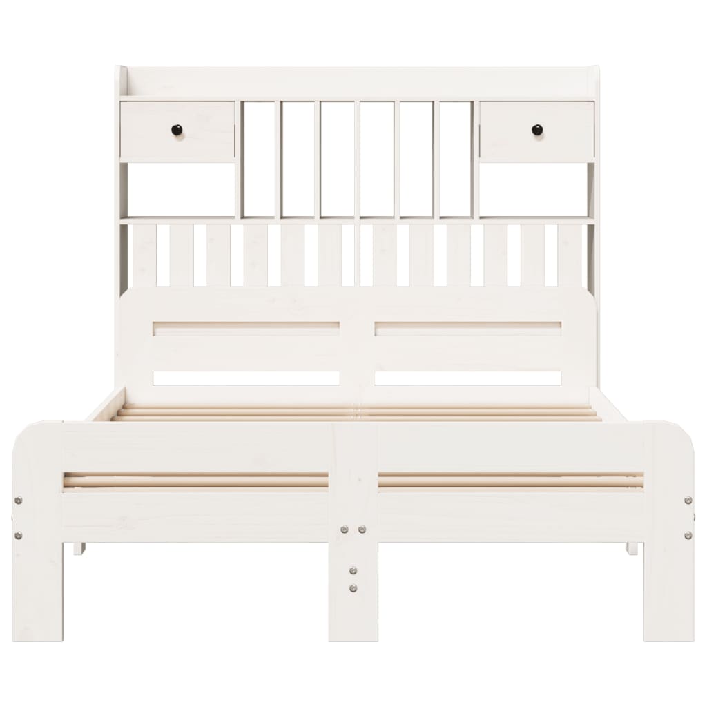 Seng med bokhylle uten madrass hvit 135x190 cm heltre furu