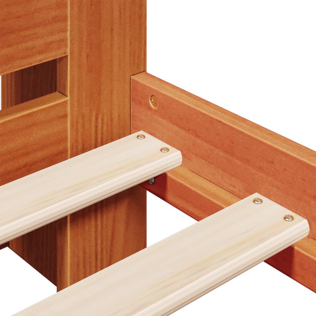 Seng med bokhylle uten madrass voksbrun 135x190 cm heltre furu