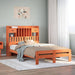 Seng med bokhylle uten madrass voksbrun 135x190 cm heltre furu