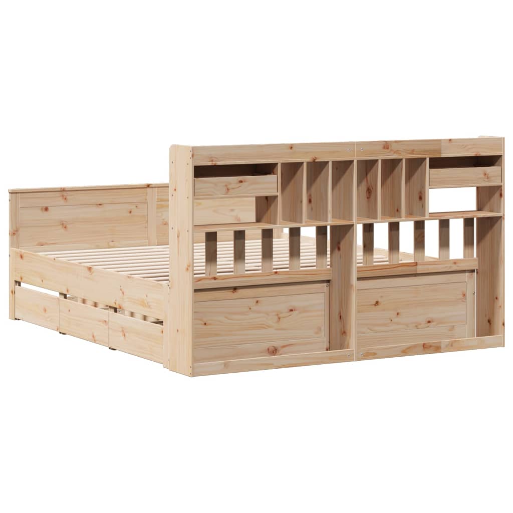 Seng med bokhylle uten madrass 180x200 cm heltre furu