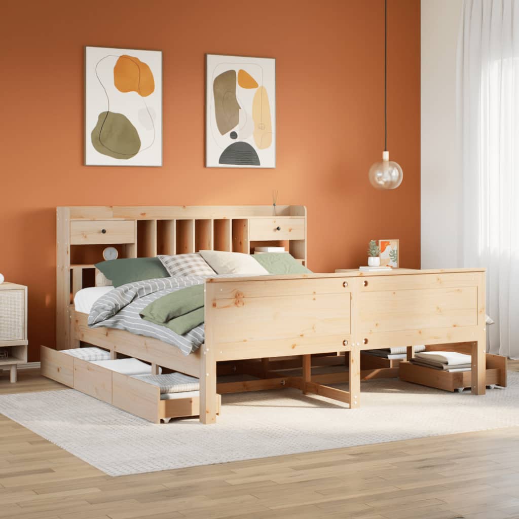 Seng med bokhylle uten madrass 180x200 cm heltre furu