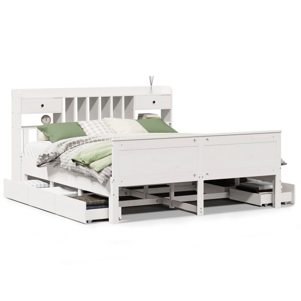 Seng med bokhylle uten madrass hvit 180x200 cm heltre furu
