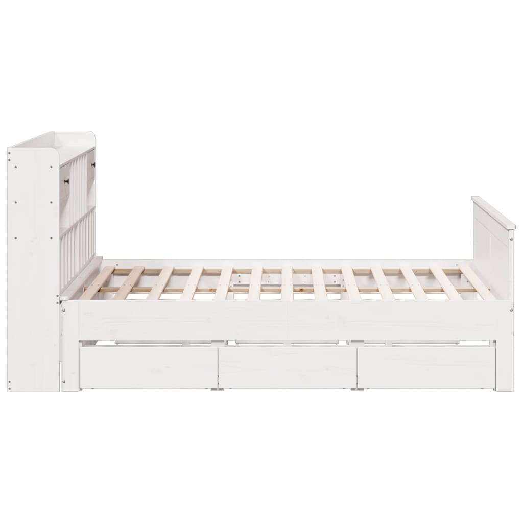 Seng med bokhylle uten madrass hvit 180x200 cm heltre furu