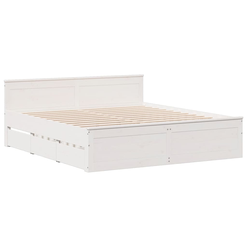 Seng med bokhylle uten madrass hvit 180x200 cm heltre furu