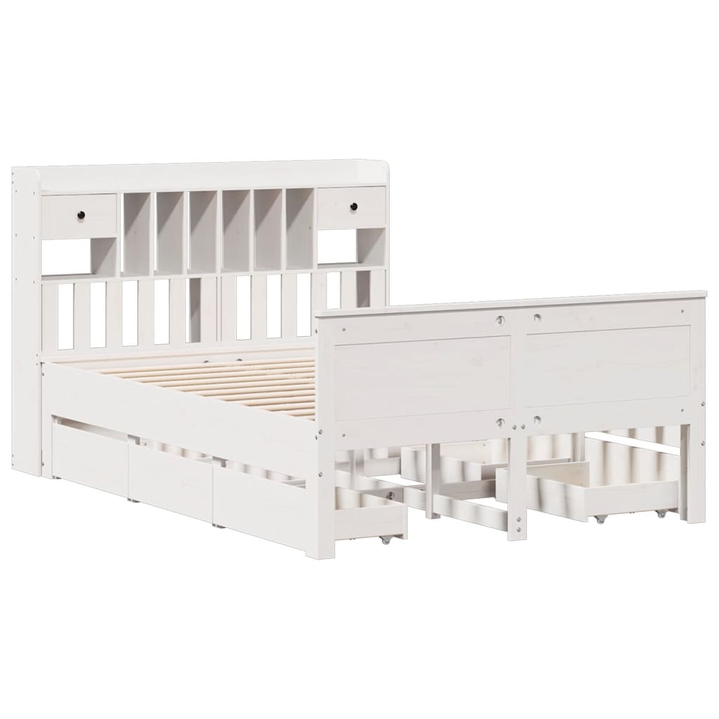 Seng med bokhylle uten madrass hvit 150x200 cm heltre furu
