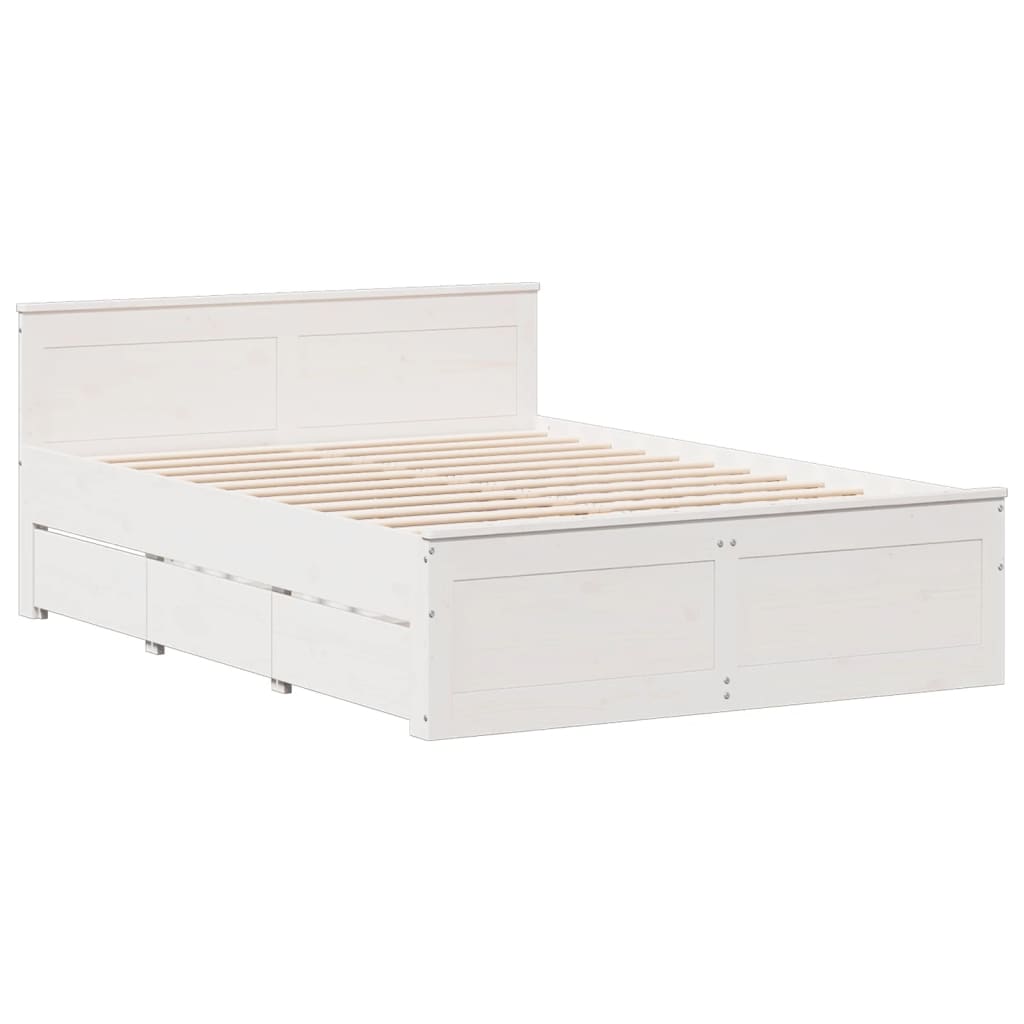 Seng med bokhylle uten madrass hvit 140x200 cm heltre furu