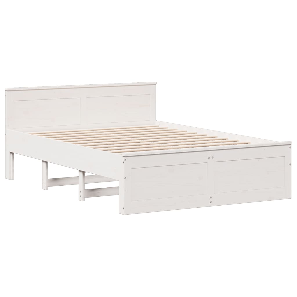 Seng med bokhylle uten madrass hvit 140x200 cm heltre furu