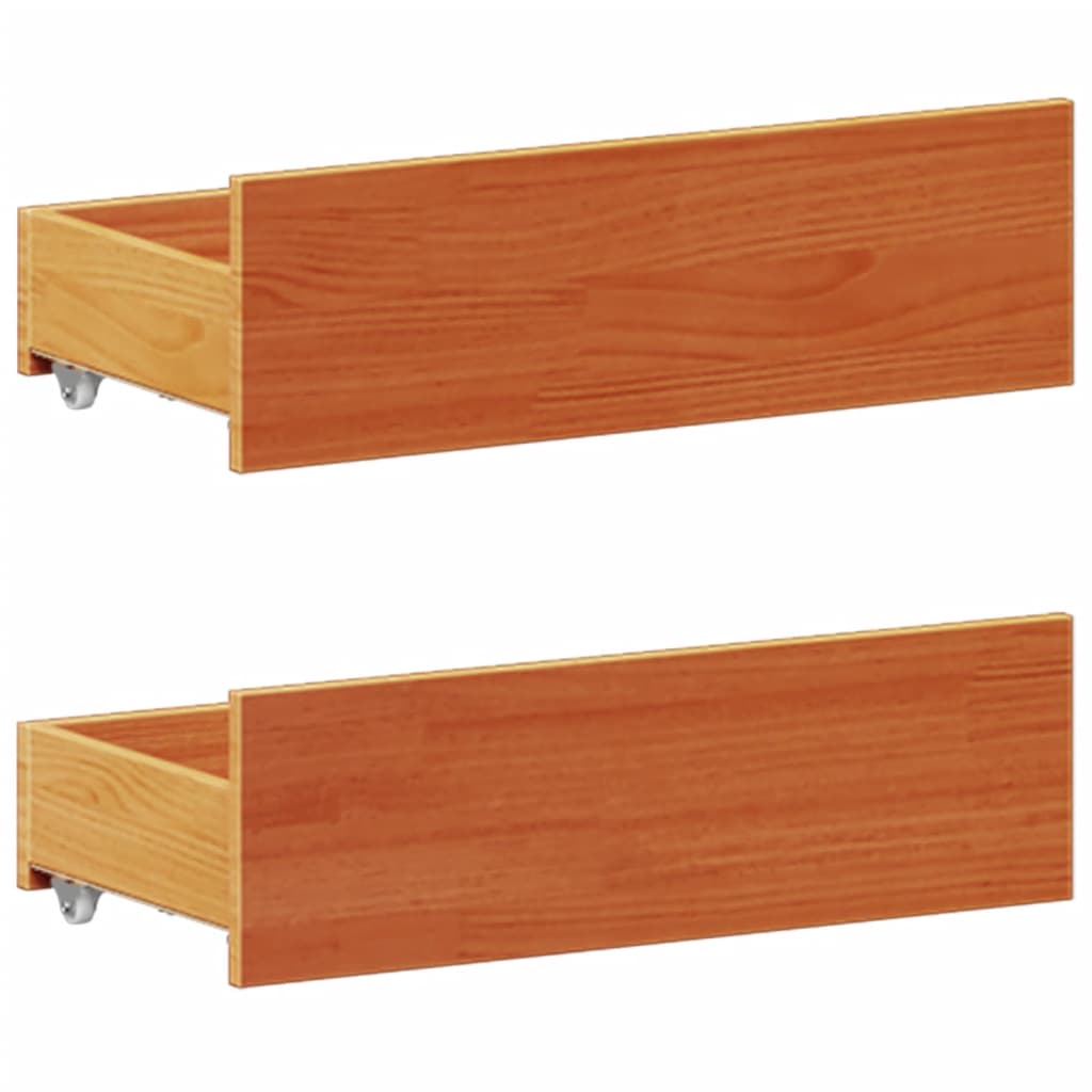 Seng med bokhylle uten madrass voksbrun 140x200 cm heltre furu