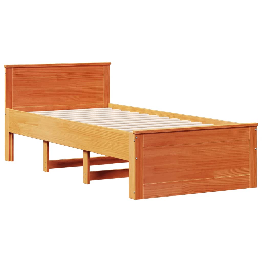 Seng med bokhylle uten madrass voksbrun 100x200 cm heltre furu