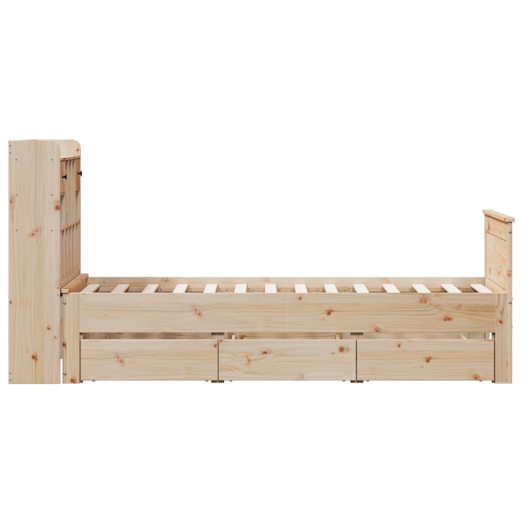 Seng med bokhylle uten madrass 90x200 cm heltre furu
