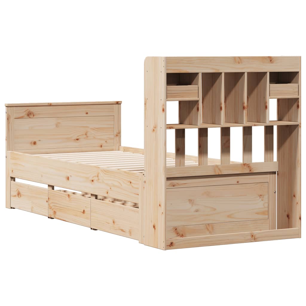 Seng med bokhylle uten madrass 90x200 cm heltre furu