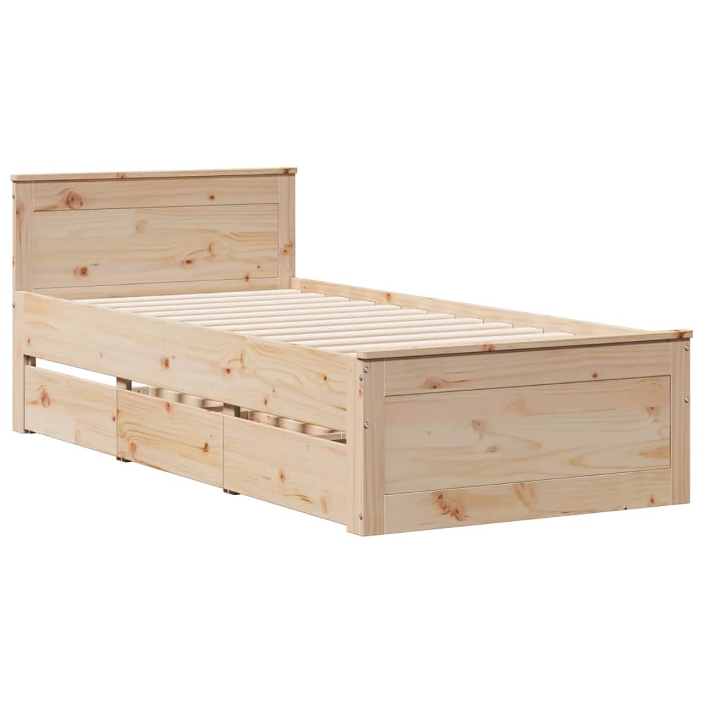 Seng med bokhylle uten madrass 90x200 cm heltre furu