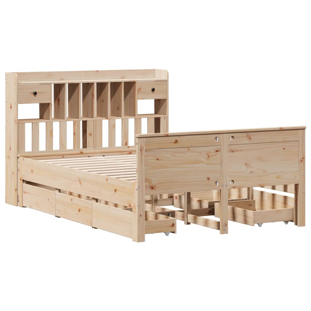 Seng med bokhylle uten madrass 140x190 cm heltre furu
