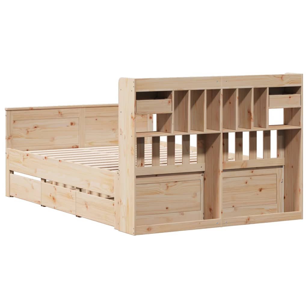Seng med bokhylle uten madrass 140x190 cm heltre furu