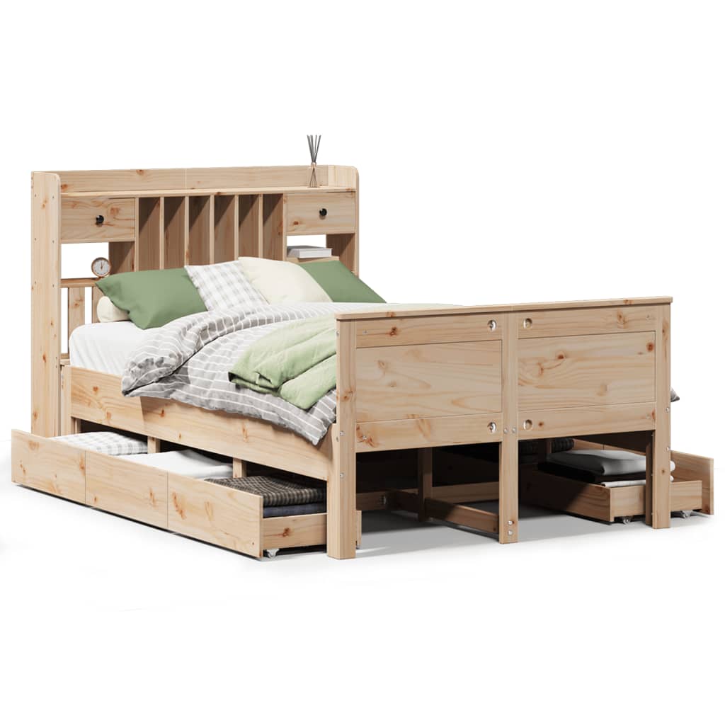 Seng med bokhylle uten madrass 135x190 cm heltre furu