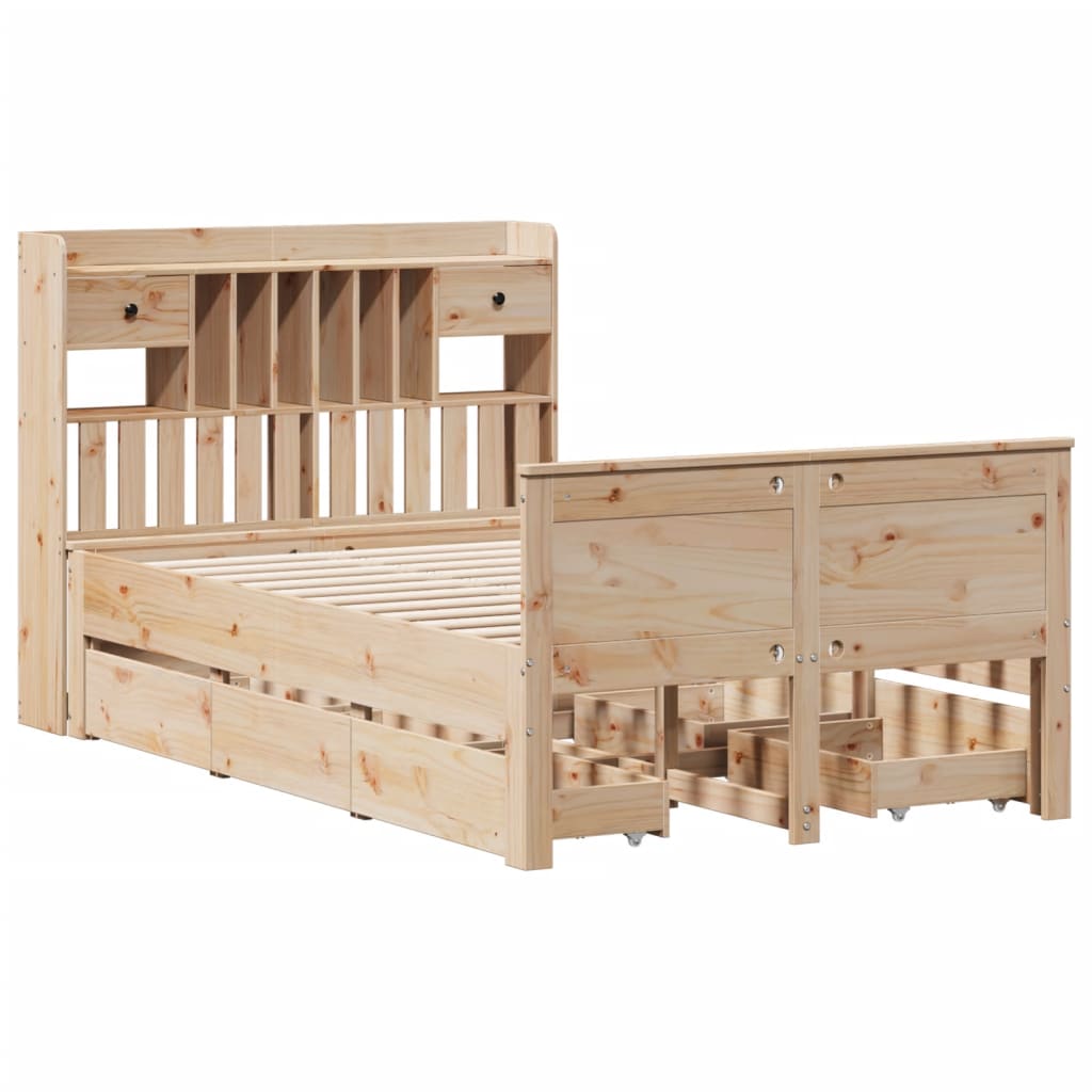 Seng med bokhylle uten madrass 135x190 cm heltre furu