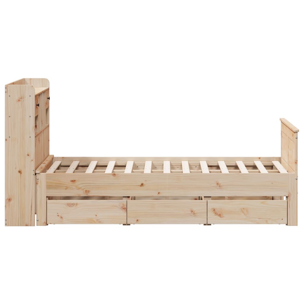 Seng med bokhylle uten madrass 135x190 cm heltre furu