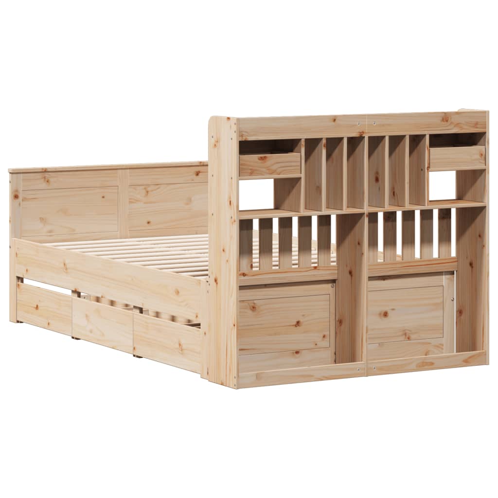 Seng med bokhylle uten madrass 135x190 cm heltre furu